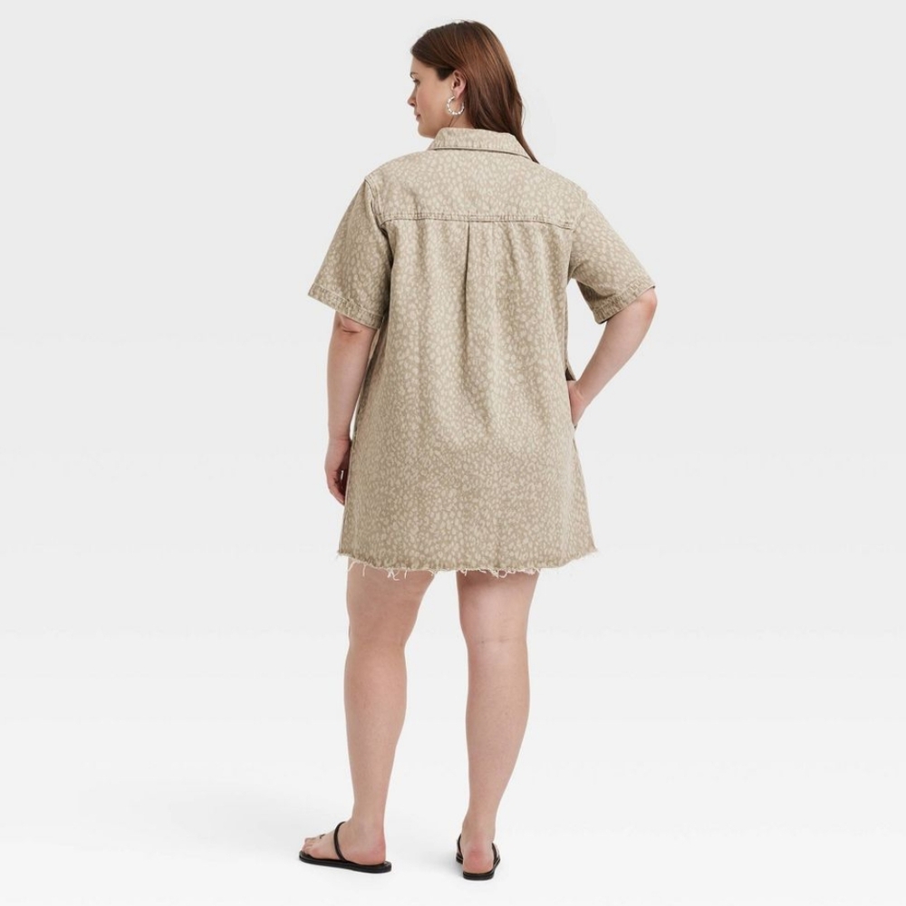 NWT Leopard Print Denim Mini Shirtdress Size XXL - Picture 4 of 6
